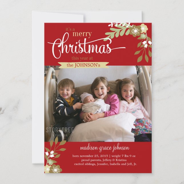 New Baby Christmas Announcement custom name/photo (Front)