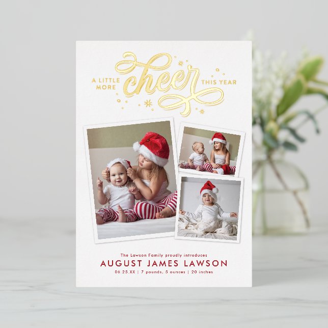 New Baby Christmas Birth Foil Holiday Card (Standing Front)