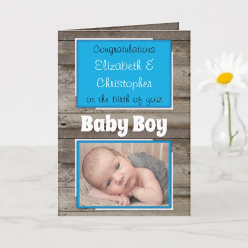 New Baby congratulations photo rustic blue Card