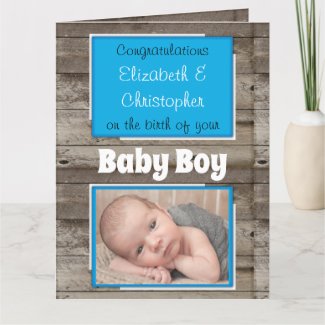 New Baby congratulations photo rustic blue Card