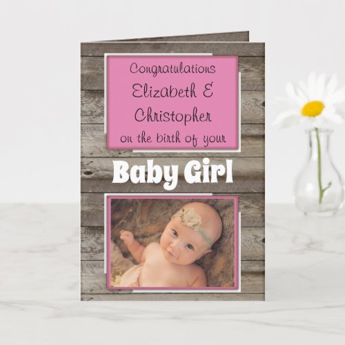 New Baby congratulations photo rustic pink Card