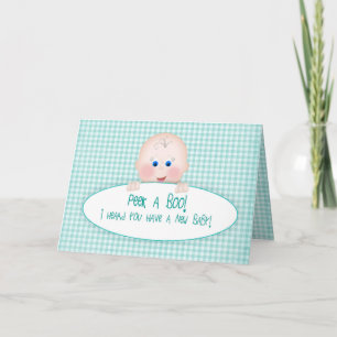 New Baby Congratulations, Teal/Aqua Gingham/ Baby Card