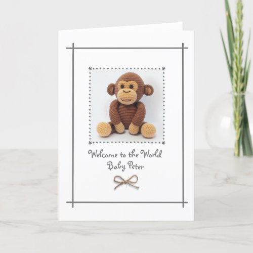 New Baby Crochet Monkey Greetings Card Custom