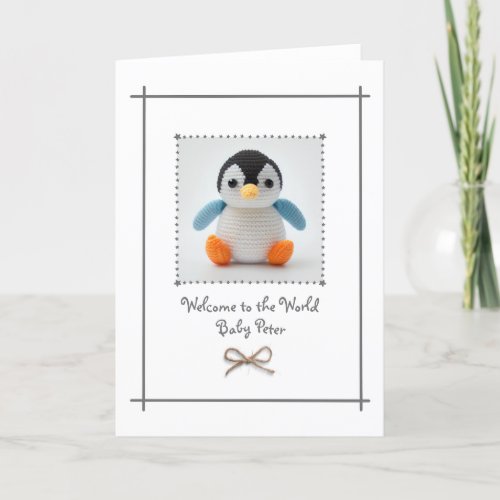 New Baby Crochet Penguin Greetings Card Custom