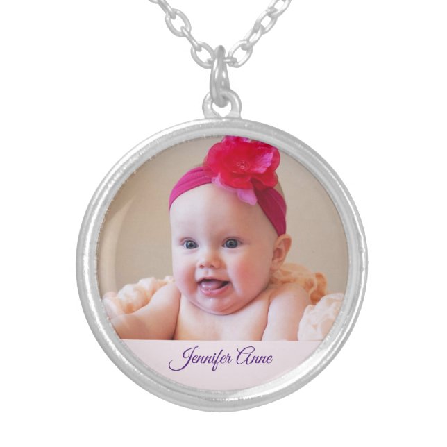 New Baby Custom Photo Locket Silver Plated Necklace (Front)