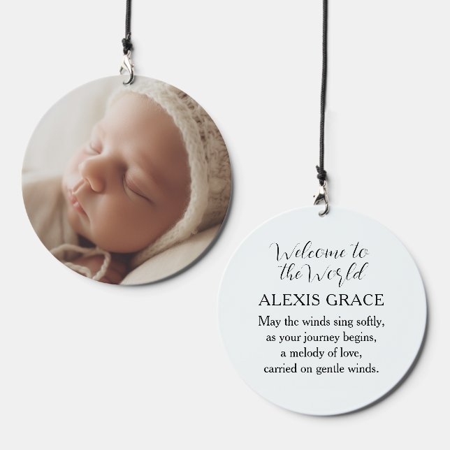 New Baby Custom Photo Name Poem Welcome Baby Wind Chime (Front & Back)