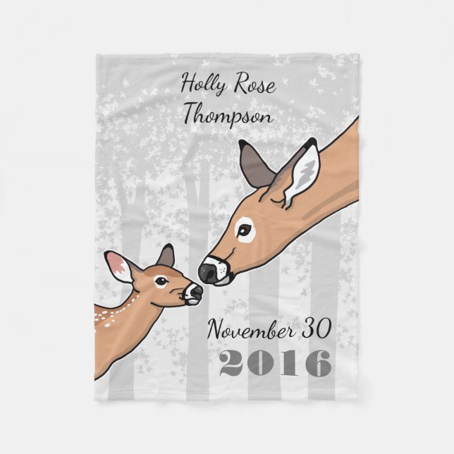 New Baby Cute Deer Fawn Personalized Fleece Blanket (Front)
