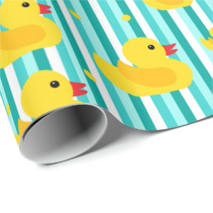 Cute Yellow Rubber Ducks Bubbles Baby Shower Wrapping Paper