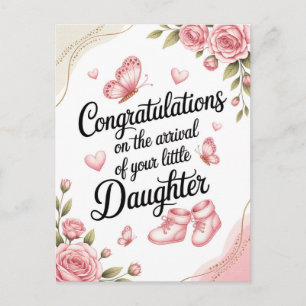 New Baby Daughter Congratulations Floral Design Postcard