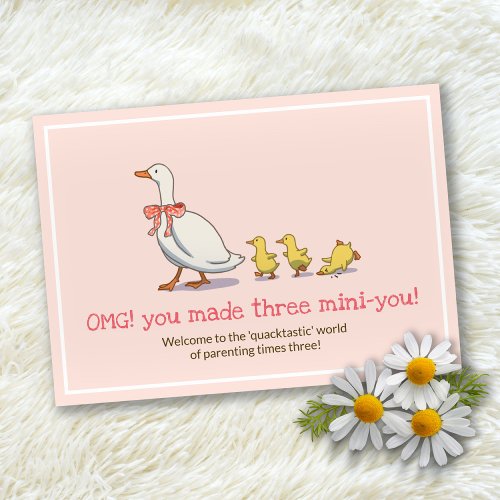 New Baby Ducks Blush Pink Triplets Congratulations Card