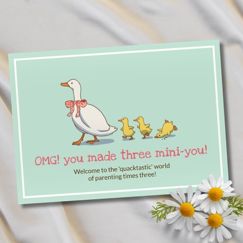 New Baby Ducks Mint Green Triplets Congratulations Card