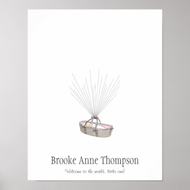 New Baby Fingerprint Balloon Guestbook - Pink (Front)