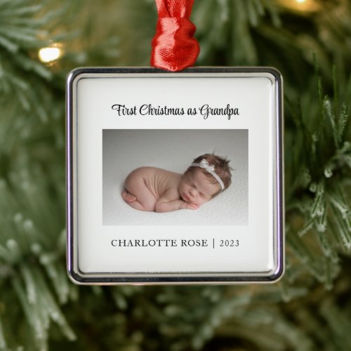 New Baby First Christmas as Grandpa Photo Metal Ornament