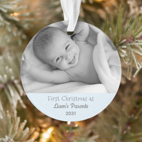 New Baby First Christmas as Parents Boy Personaliz Ornament