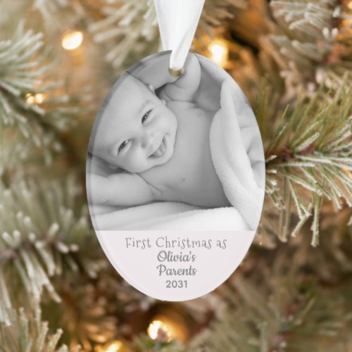New Baby First Christmas as Parents Photo Customiz Ornament