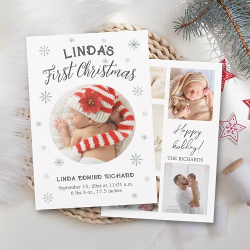 New Baby First Christmas Birth Stats Happy Holiday Thank You Card