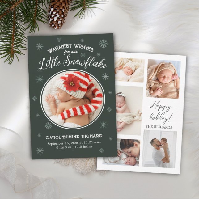 New Baby First Christmas Birth Stats Happy Holiday Thank You Card (Christmas Baby Photo Cards)
