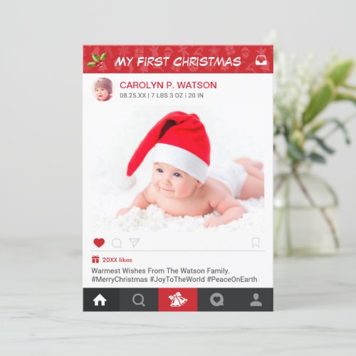 New Baby First Christmas Instagram Frame Photo Holiday Card