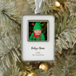 New Baby First Christmas Photo Year Script Name Ornament