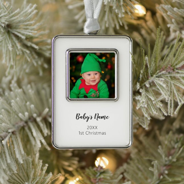 New Baby First Christmas Photo Year Script Name Ornament (Tree)