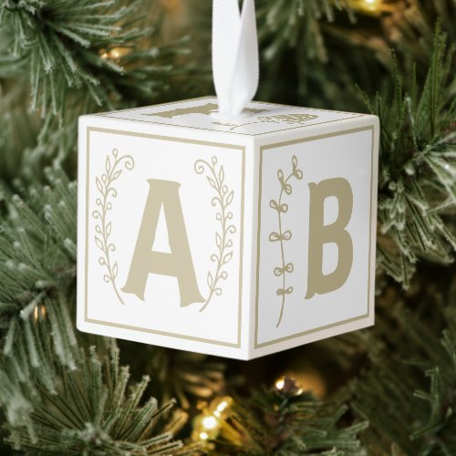 New Baby First Xmas Alphabet Letter Block White  Cube Ornament