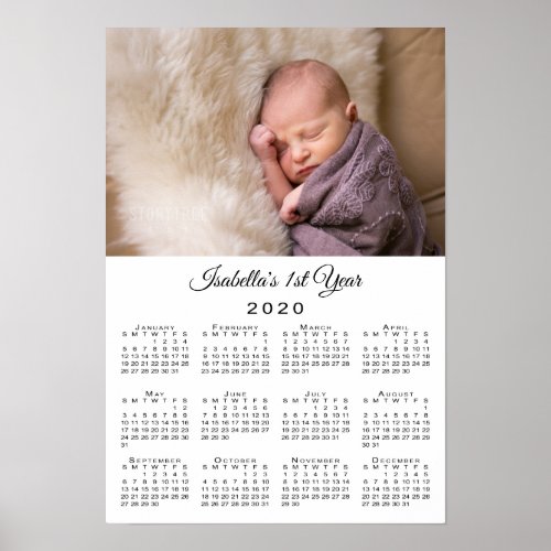 New Baby First Year Photo and Name 2020 Calendar Poster
