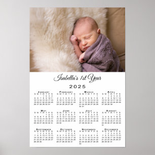 New Baby First Year Photo and Name 2025 Calendar Poster