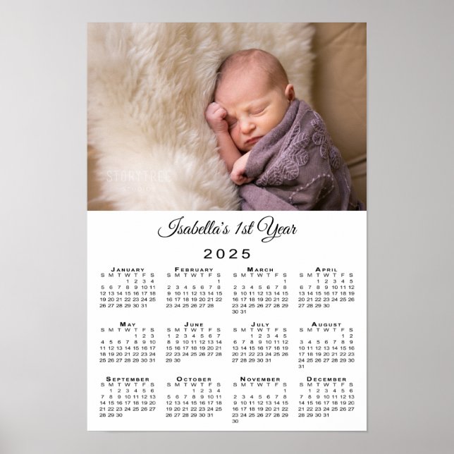 New Baby First Year Photo and Name 2025 Calendar Poster (Front)
