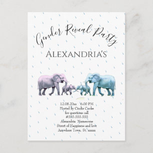 New Baby Gender Reveal Cute Pink and Blue Elephant Postcard