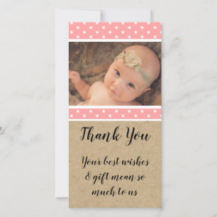 New baby gift coral stars photo thank you card