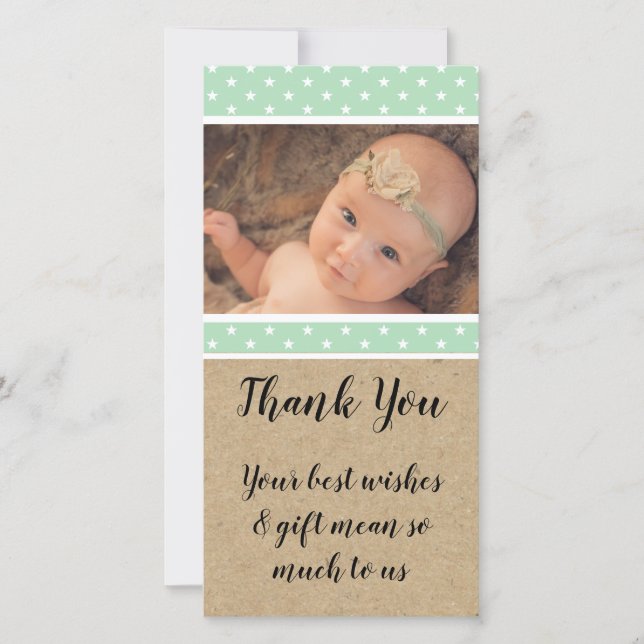 New baby gift thank you mint stars photo card (Front)
