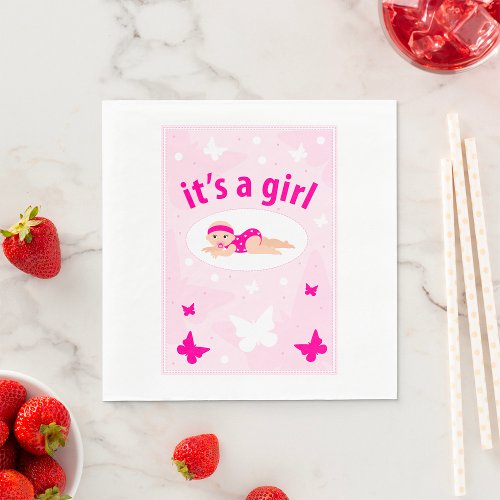 New Baby Girl Announcement Napkins
