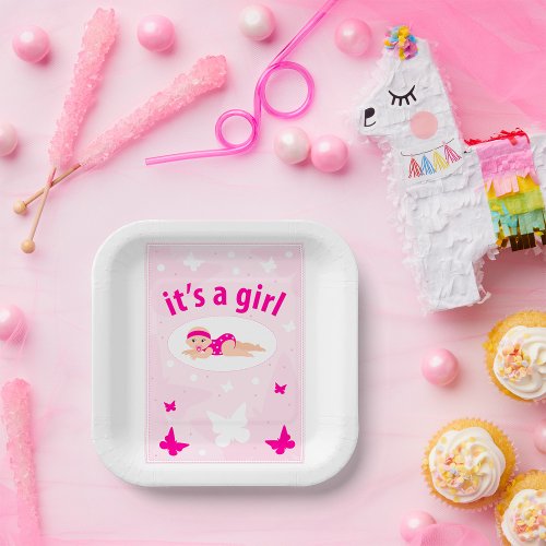 New Baby Girl Announcement Paper Plates