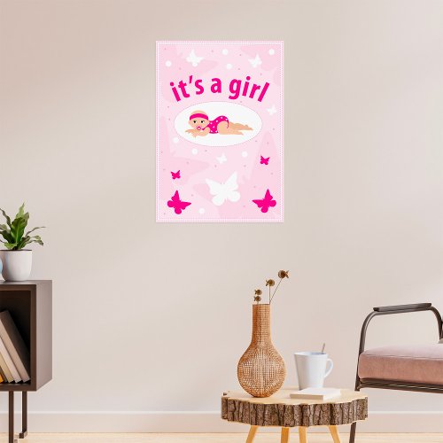 New Baby Girl Announcement Poster