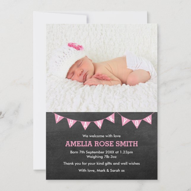 New baby girl announcement/thank you card (Front)