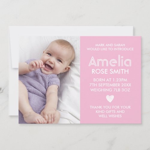 New baby girl announcementthank you card