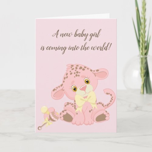 New Baby Girl Arrival Baby Shower Card Pink Animal