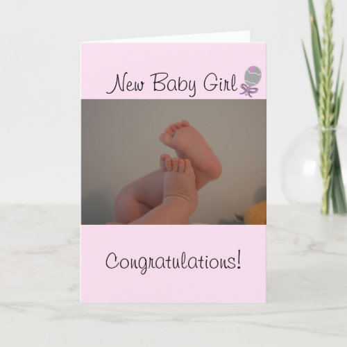 New Baby Girl Baby Feet Pink Rattle Card