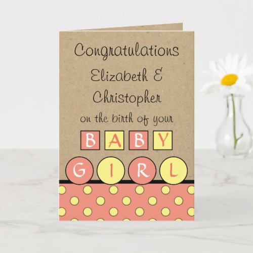 New Baby Girl big love rustic coral yellow Card