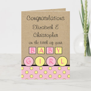 New Baby Girl big love rustic pink yellow Card