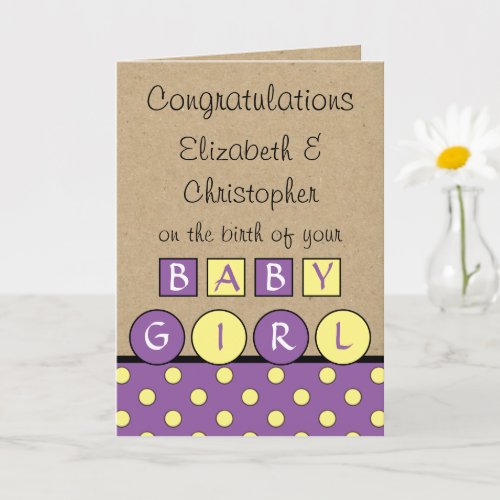 New Baby Girl big love rustic purple yellow Card