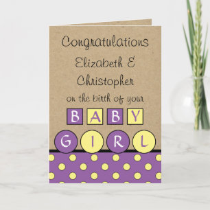 New Baby Girl big love rustic purple yellow Card