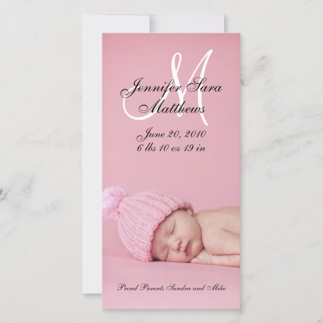 New Baby Girl Birth Announcement Photo Cards (Front)