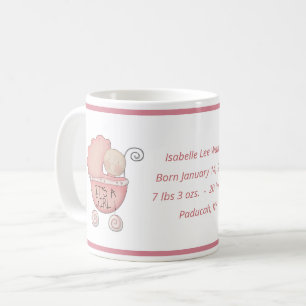 New Baby Girl Birth Information Cute Baby Carriage Coffee Mug