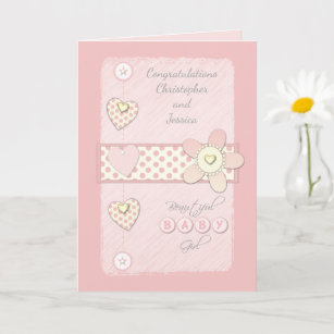 WELCOME BABY GIRL Handmade Greeting Card. Made in Bright Pink and Light Pink  Card Stock W/embellishments and Ribbon. 