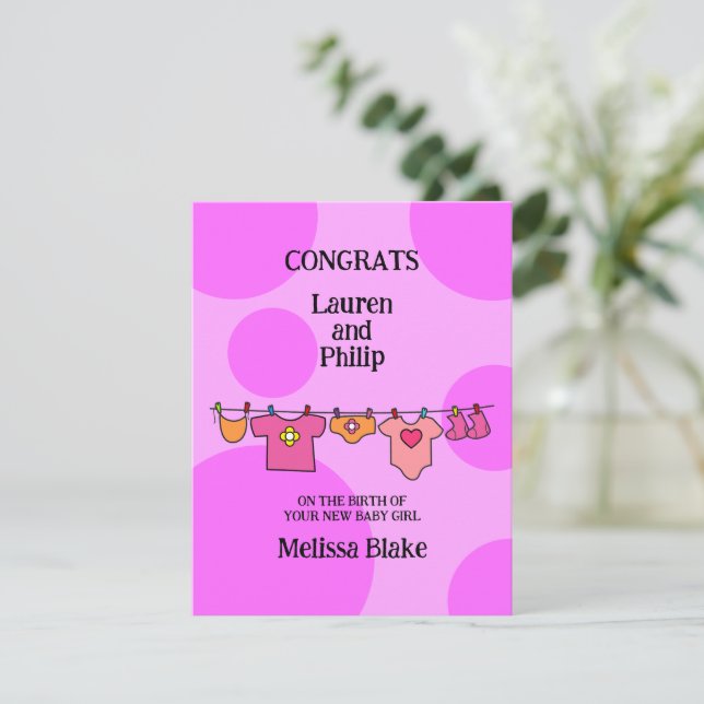 New Baby Girl Congratulations Customizable Card (Standing Front)