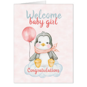 New Baby Girl Congratulations Penguin Pink Jumbo Card