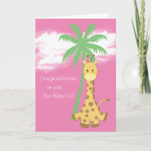 New baby girl congratulations pink giraffe card
