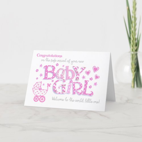 New Baby Girl Congratulations Pink Hearts Card
