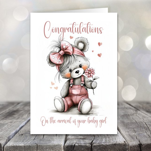 New Baby Girl Congratulations Teddy Bear Card (Creator Uploaded)